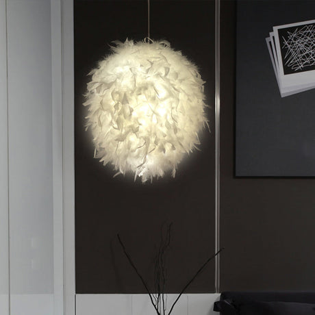 Simplicity White Pendant Light With Elegant Ellipse Feather Shade - Perfect For Dining Rooms 1-Light
