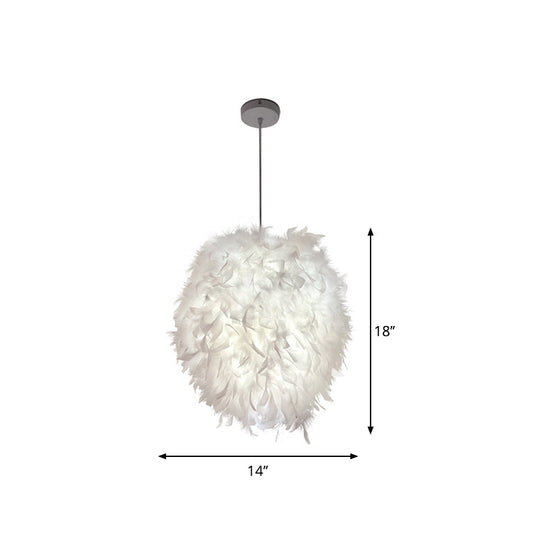 Simplicity White Hanging Pendant Light With Feather Shade - Perfect For Dining Rooms