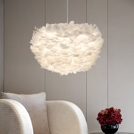 Minimalist White Sphere Pendulum Light - 14/18/21.5 Wide 1-Head Feather Down Pendant / 14