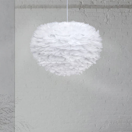 Minimalist White Sphere Pendulum Light - 14’/18’/21.5’ Wide 1-Head Feather Down Pendant