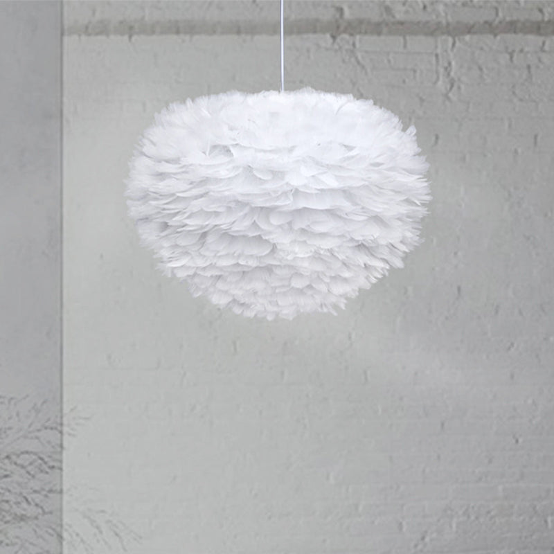 Minimalist White Sphere Pendulum Light - 14/18/21.5 Wide 1-Head Feather Down Pendant