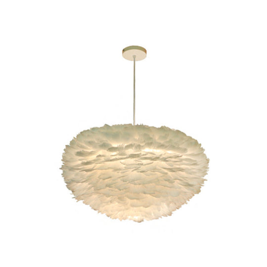 Minimalist White Sphere Pendulum Light - 14’/18’/21.5’ Wide 1-Head Feather Down Pendant