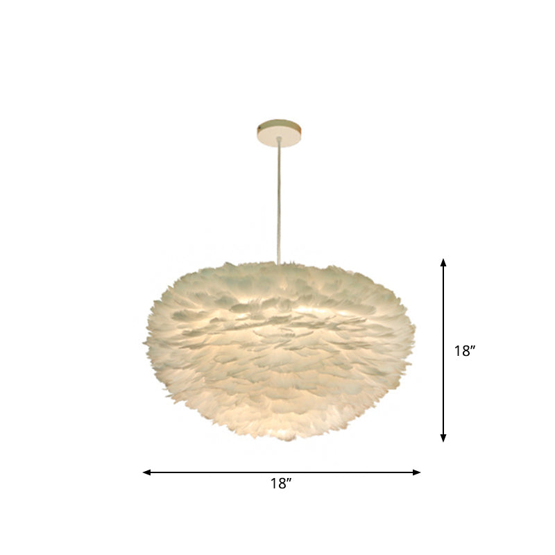 Minimalist White Sphere Pendulum Light - 14’/18’/21.5’ Wide 1-Head Feather Down Pendant