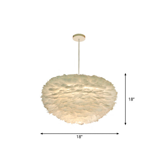 Minimalist White Sphere Pendulum Light - 14’/18’/21.5’ Wide 1-Head Feather Down Pendant