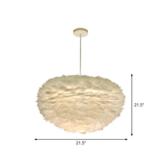 Minimalist White Sphere Pendulum Light - 14’/18’/21.5’ Wide 1-Head Feather Down Pendant