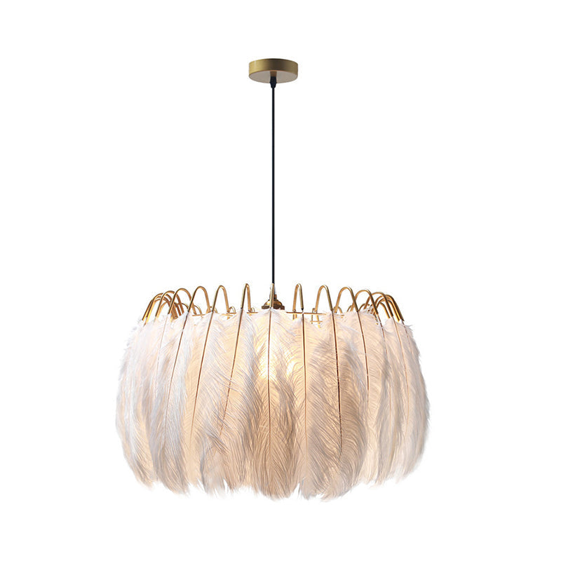Postmodern White Feather Pendant Light Fixture - Elegant Round Design 1 Head