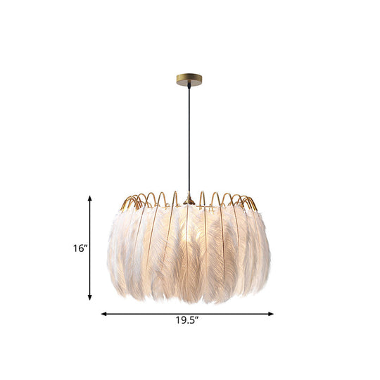 Postmodern White Feather Pendant Light Fixture - Elegant Round Design 1 Head