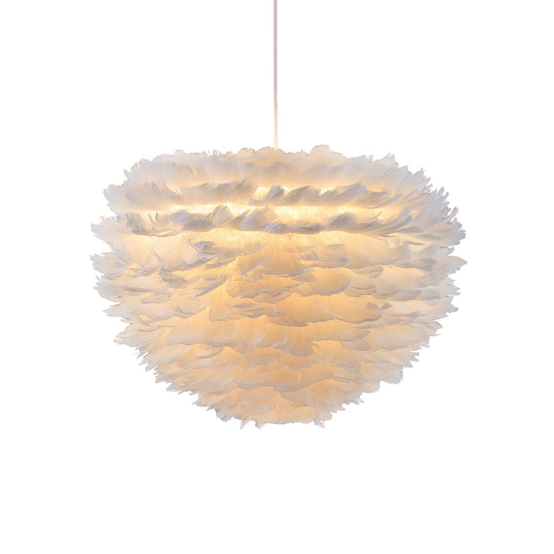 Minimalist White Feather Pendant Light For Girls Bedroom