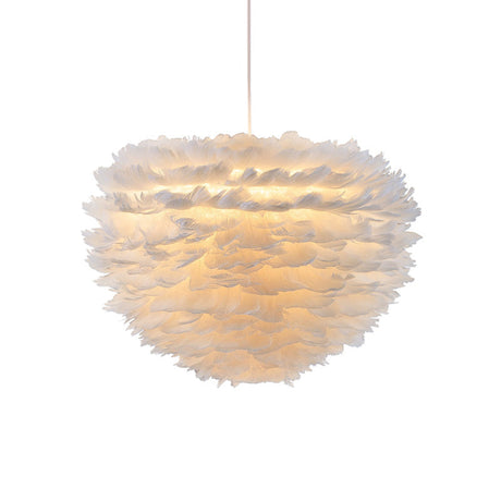 Minimalist White Feather Pendant Light For Girls Bedroom