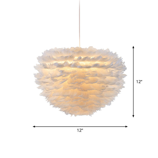 Minimalist White Feather Pendant Light For Girls Bedroom