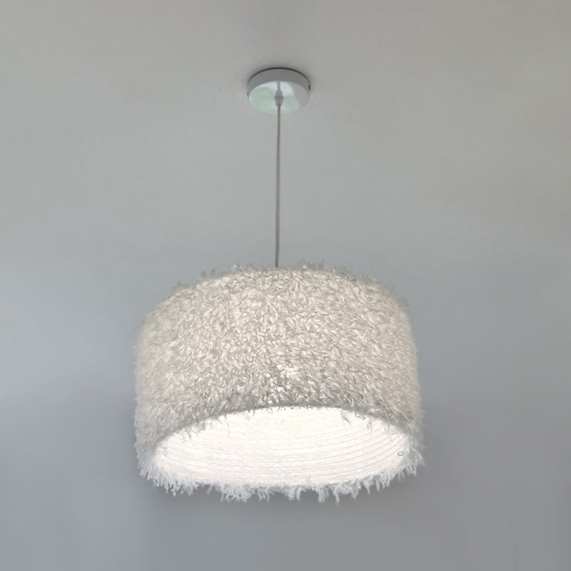 Nordic Pink/White Feathered Pendant Lamp - 1 Bulb Cylindrical/Drum Design 5.5’/8’/14’ Width