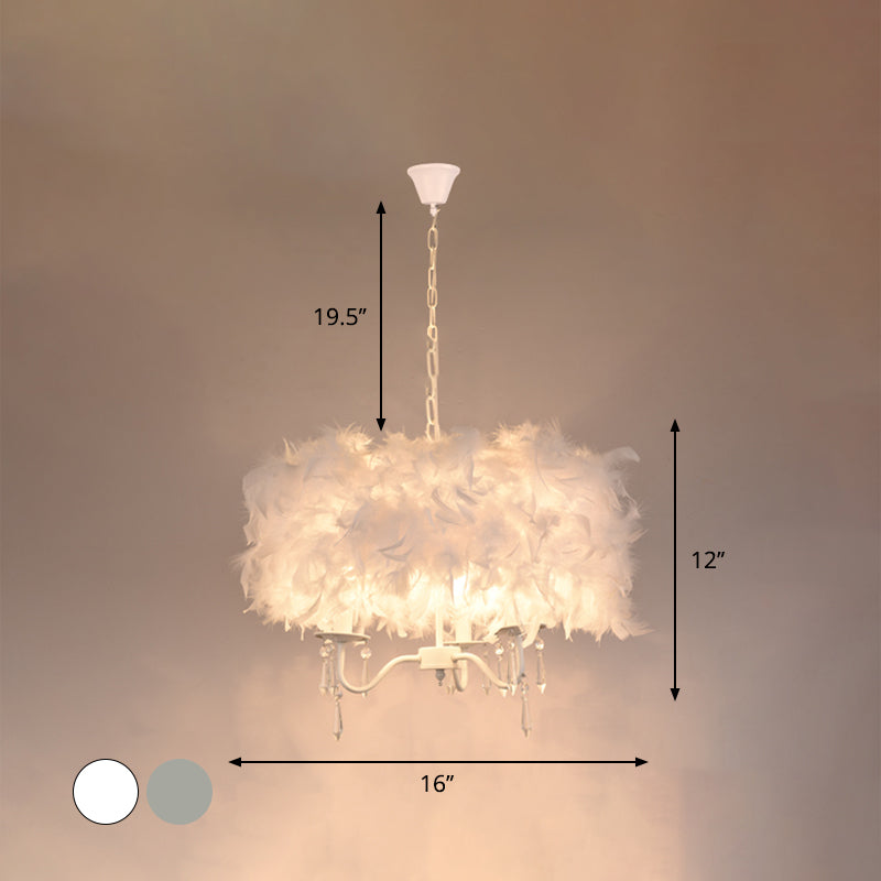 Modern Feather Hanging Light Fixture With Crystal Accent - White/Chrome Candelabra Chandelier (3/5