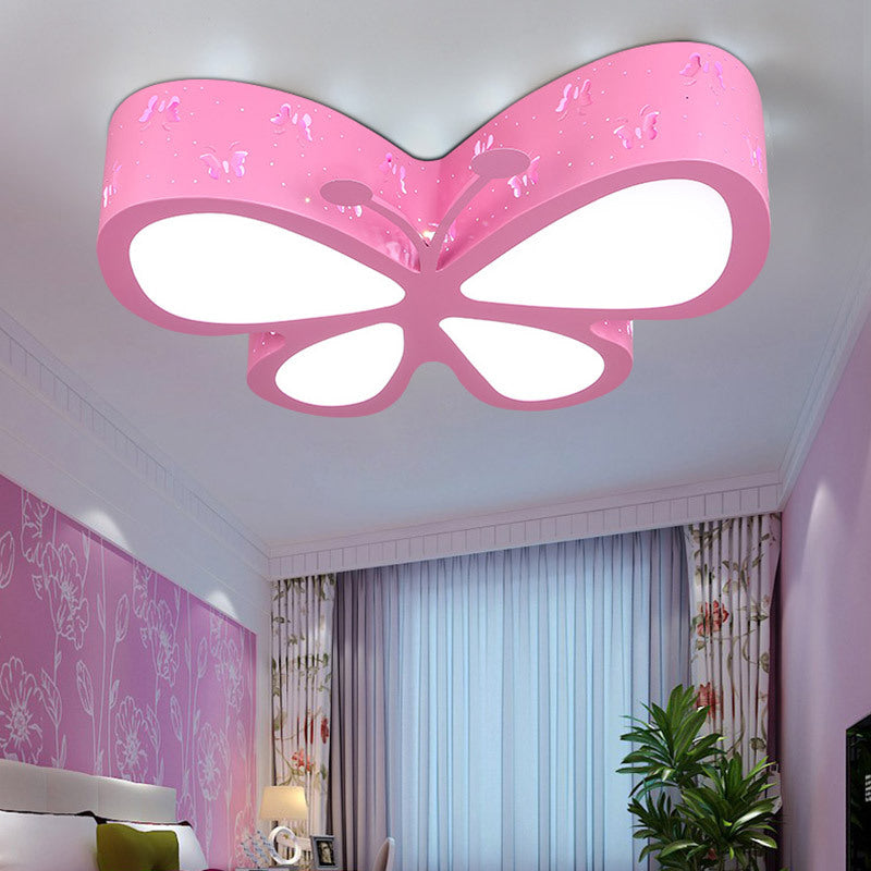 Kindergarten Butterfly Ceiling Light - Cartoon Led Flush Mount Fixture Pink / 23.5
