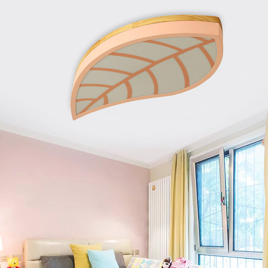 Cartoon Macaron Led Ceiling Light For Child Bedroom - Metal Acrylic Leaf Design