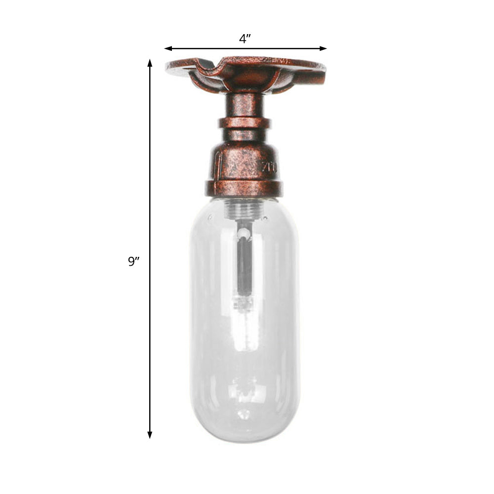 Industrial Bathroom Semi Flush Ceiling Light Fixture With Clear Glass Oval Shade In Weathered