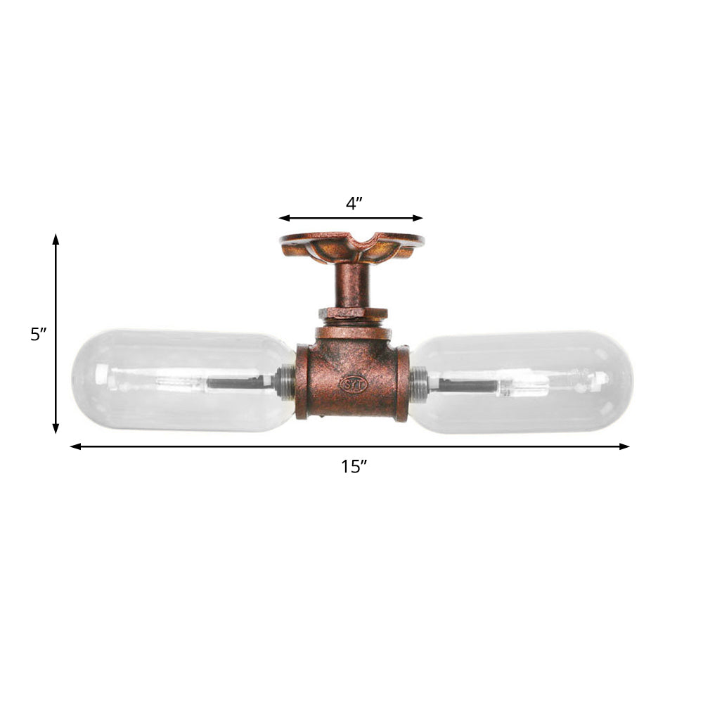 Vintage Clear Glass Semi Flush Light For Living Room With Weathered Copper Finish - 2 - Light