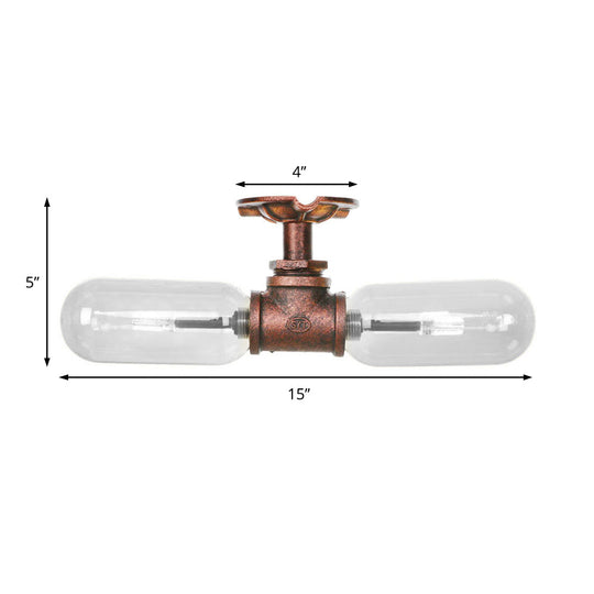 Vintage Clear Glass Semi Flush Light For Living Room With Weathered Copper Finish - 2 - Light