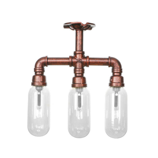 Industrial Weathered Copper Semi Mount Indoor Ceiling Light With Clear Glass And Pipe Design -
