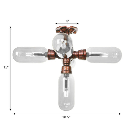 Industrial Weathered Copper Semi Mount Indoor Ceiling Light With Clear Glass And Pipe Design -