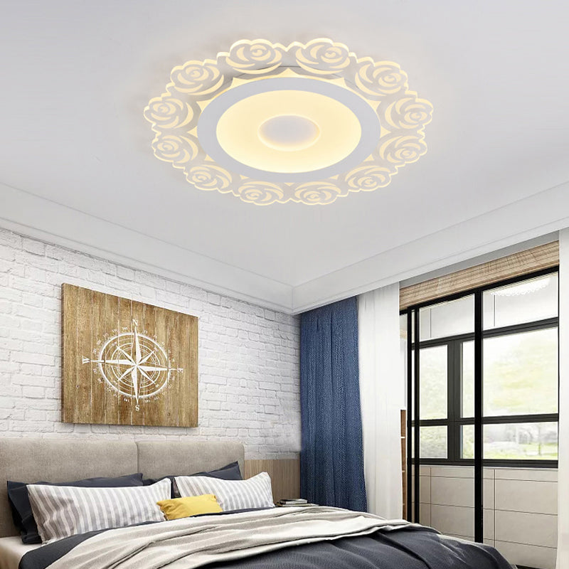 Romantic Led Ceiling Mount Light With Acrylic Rose Edge - Ideal For Girls’ Bedroom White / 16’ Warm