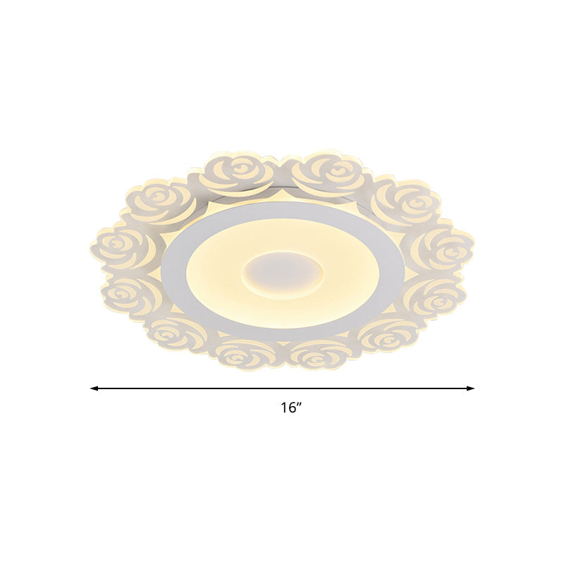 Romantic Led Ceiling Mount Light With Acrylic Rose Edge - Ideal For Girls Bedroom