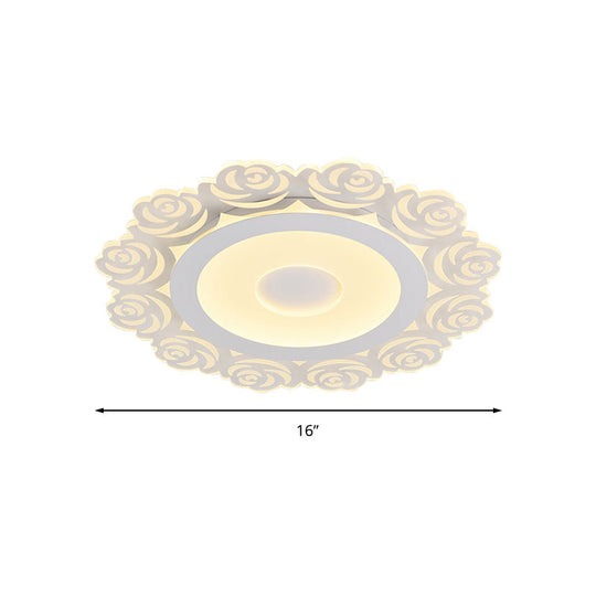 Romantic Led Ceiling Mount Light With Acrylic Rose Edge - Ideal For Girls’ Bedroom