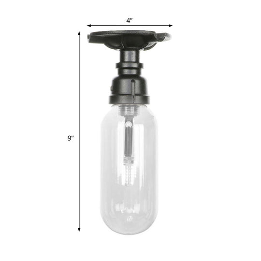 Industrial Clear Glass Semi - Flush Ceiling Light With Pipe Design
