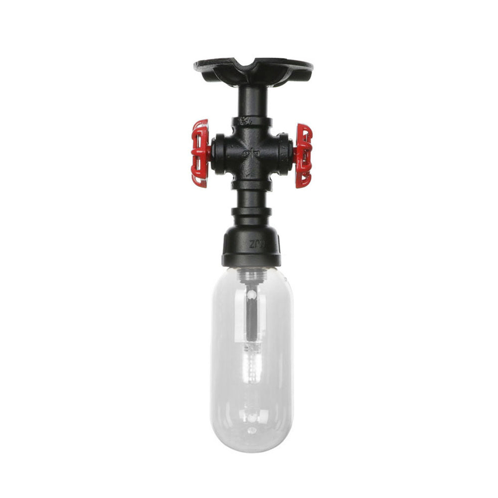 Industrial Clear Glass Semi - Flush Ceiling Light With Pipe Design