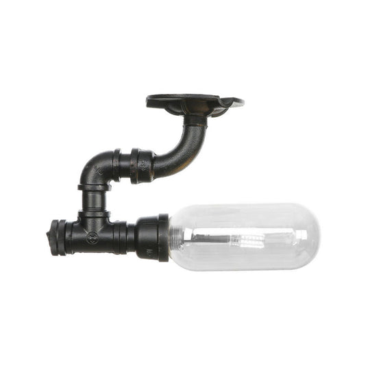 Industrial Clear Glass Semi - Flush Ceiling Light With Pipe Design