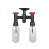 Vintage Matte Black Semi Mount Ceiling Light With Clear Glass Shades - 2-Light Capsule Design