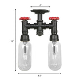 Vintage Matte Black Semi Mount Ceiling Light With Clear Glass Shades - 2-Light Capsule Design