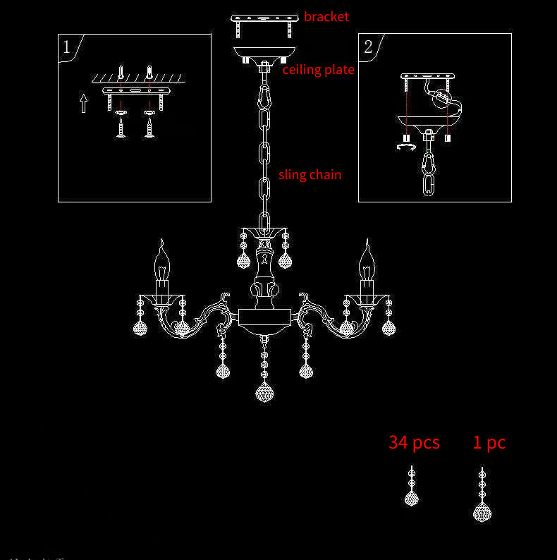 Rustic Metal Candle Suspension Lamp With Crystal Draping - White Corridor Chandelier