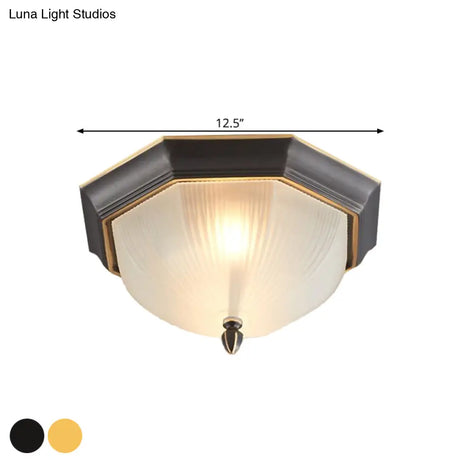 2 - Bulb Domed Ceiling Light With Fluted Glass And Classic Black & Gold/Brass Design