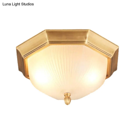 2 - Bulb Domed Ceiling Light With Fluted Glass And Classic Black & Gold/Brass Design