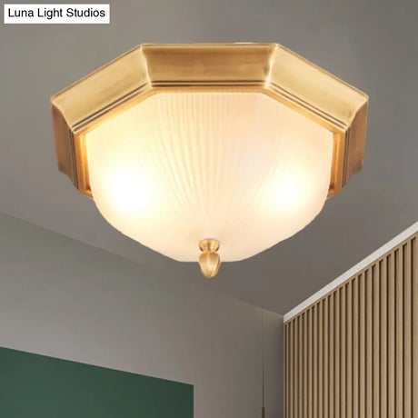 2 - Bulb Domed Ceiling Light With Fluted Glass And Classic Black & Gold/Brass Design