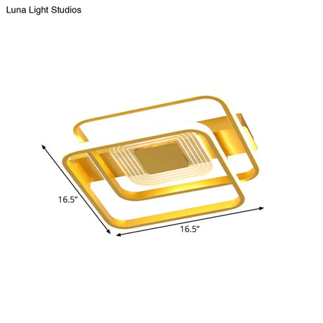 2 - Rect/Sq Flush Mount Lamp Nordic Metal 16.5’/20.5’/35.5’ Wide Led Gold Ceiling Light Warm/White