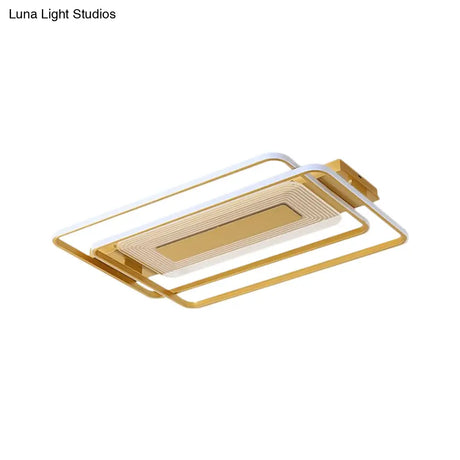 2 - Rect/Sq Flush Mount Lamp Nordic Metal 16.5’/20.5’/35.5’ Wide Led Gold Ceiling Light Warm/White