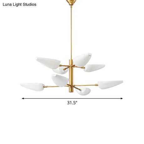2-Tier Nordic Chandelier With Metal Spoon Shade - 8 Lights Brass Fixture For Dining Room