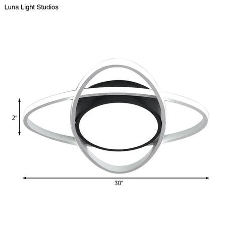 20.5’/28’ Wide Oval Metal Flush Mount Lamp - Modern Black And White Led Ceiling Fixture With