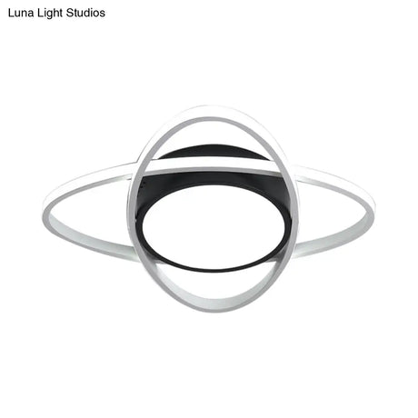 20.5’/28’ Wide Oval Metal Flush Mount Lamp - Modern Black And White Led Ceiling Fixture With