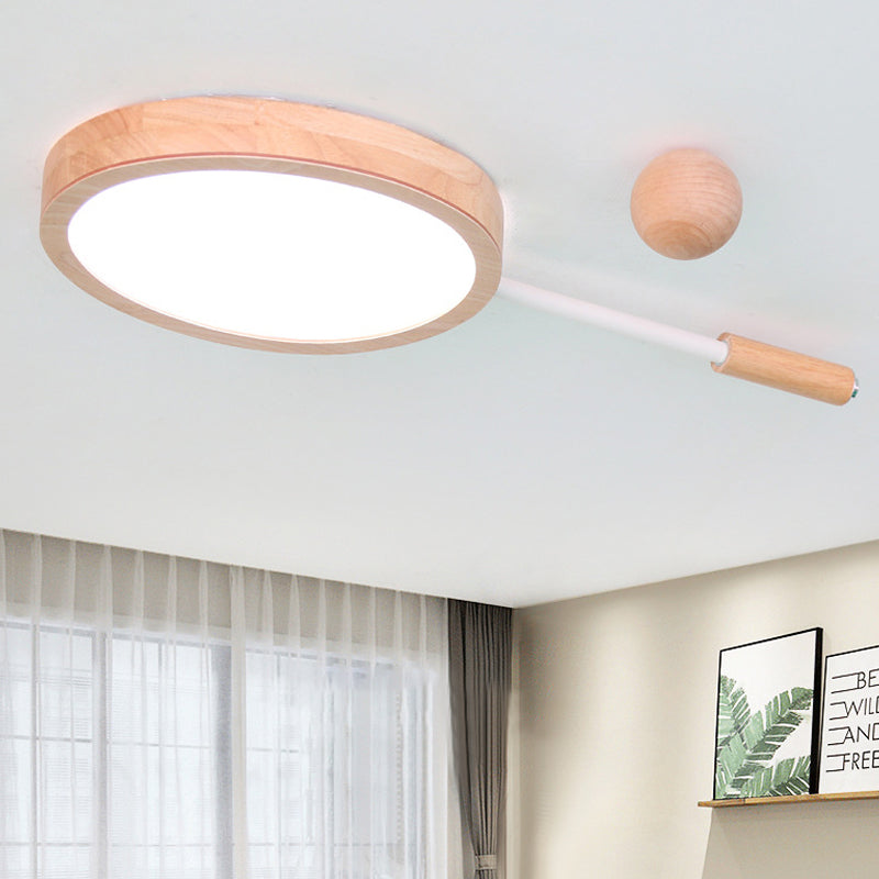 Kindergarten Flush Mount Led Ceiling Light - Creative Tennis Shape Acrylic & Wood Beige