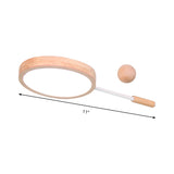 Kindergarten Flush Mount Led Ceiling Light - Creative Tennis Shape Acrylic & Wood Beige