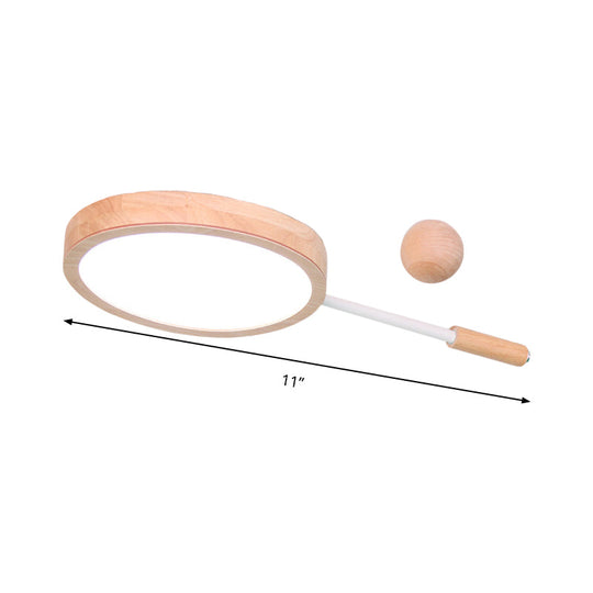 Kindergarten Flush Mount Led Ceiling Light - Creative Tennis Shape Acrylic & Wood Beige