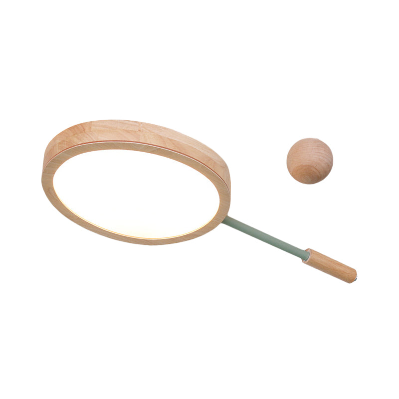 Kindergarten Flush Mount Led Ceiling Light - Creative Tennis Shape Acrylic & Wood Beige