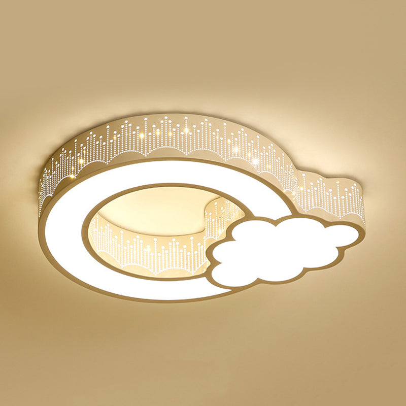 Kids' Bedroom Ceiling Light with Etched Metal Acrylic Design and White LED Lamp -  Luna Light Studios
