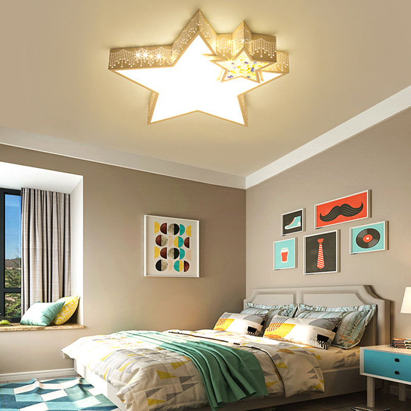 Kids' Bedroom Ceiling Light with Etched Metal Acrylic Design and White LED Lamp -  Luna Light Studios