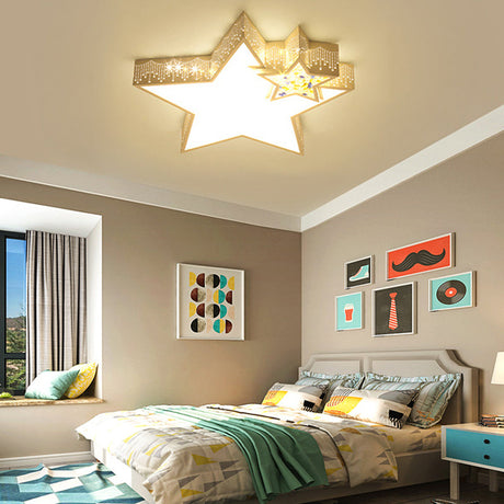 Kids Bedroom Ceiling Light With Etched Metal Acrylic Design And White Led Lamp / B