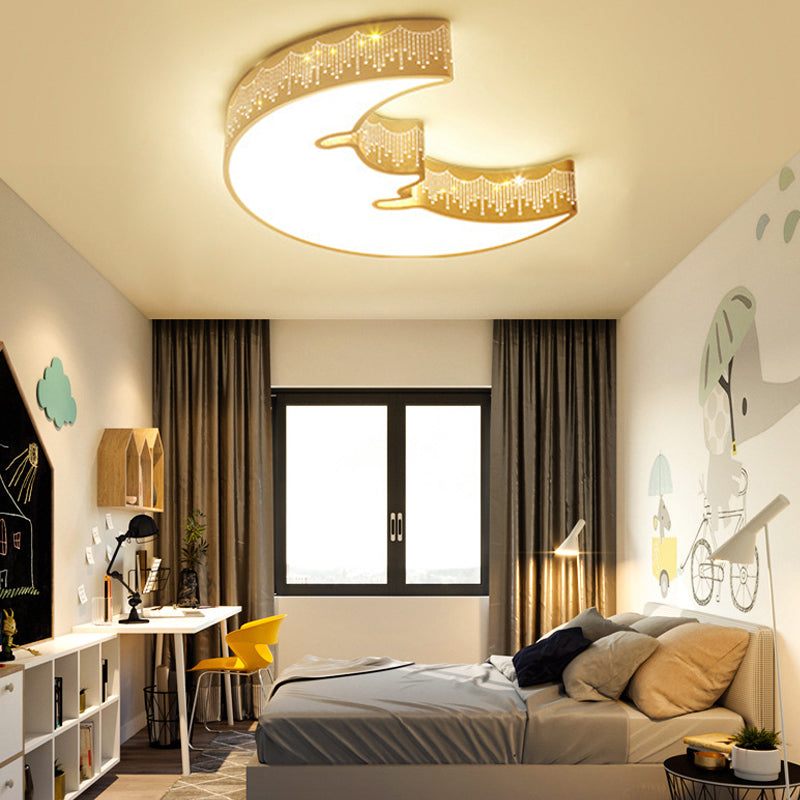 Kids' Bedroom Ceiling Light with Etched Metal Acrylic Design and White LED Lamp -  Luna Light Studios