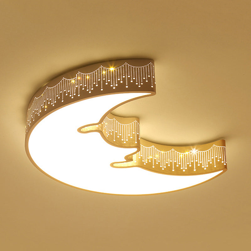 Kids’ Bedroom Ceiling Light With Etched Metal Acrylic Design And White Led Lamp