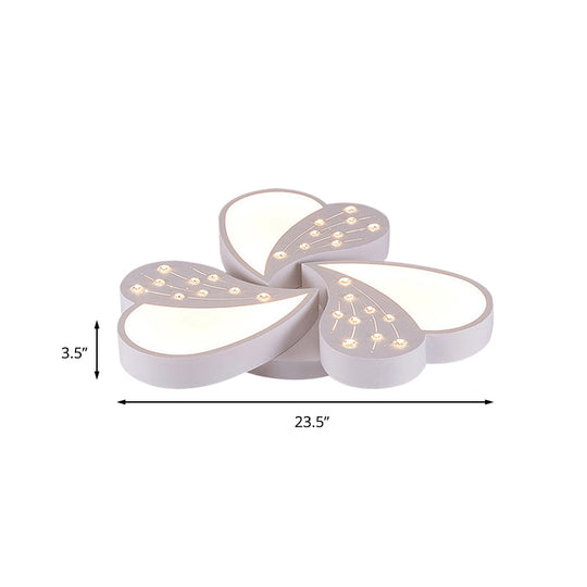 Floral White Flush Mount Ceiling Lamp With Crystal For Modern Baby Room